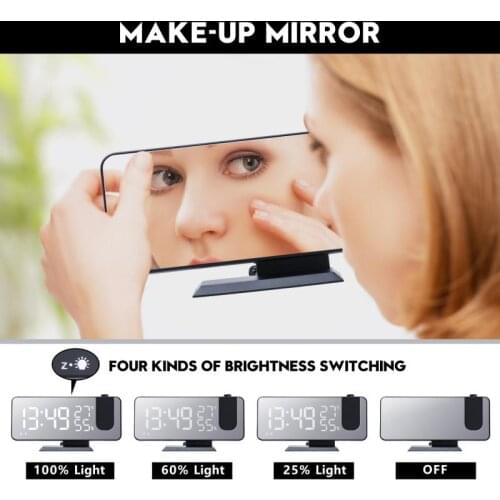 LED Digital Alarm Clock FM Radio Mirror Surface USB Wake Up Automatic Backlight Desktop Clocks With Projection Time Snooze