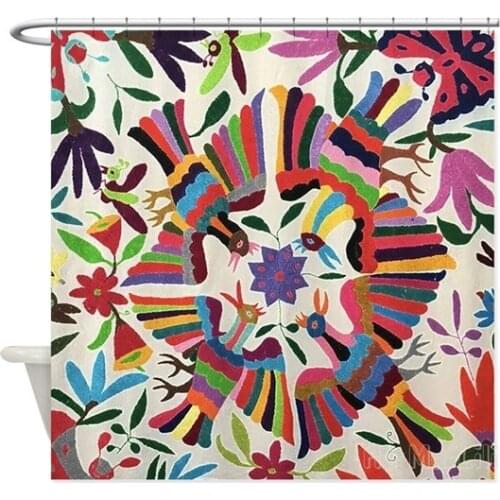 Otomi Birds Design Waterproof Shower Curtain Bathroom Decor