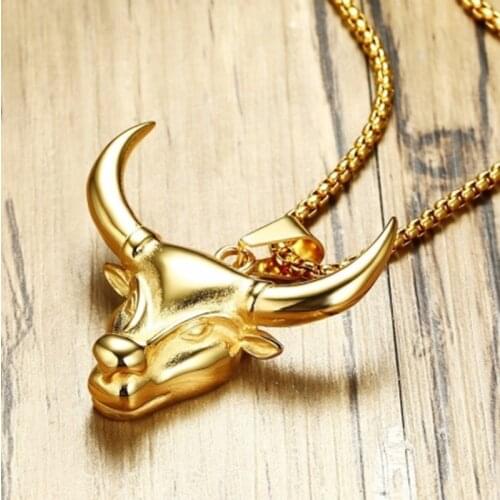 High-quality Metal Bull Head Mens Pendant Necklace Stainless Steel Bull Tribal