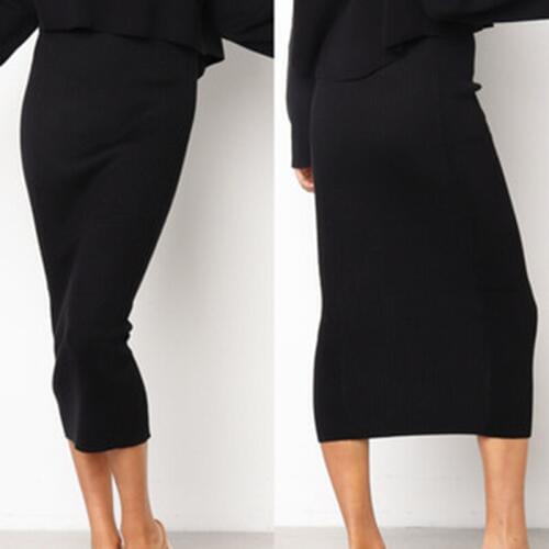 High Quality Women Knitted Bodycon Long Skirt Fashion Sexy Black White High Waist Pencil Skirts Female Elastic Skirts Club Wear
