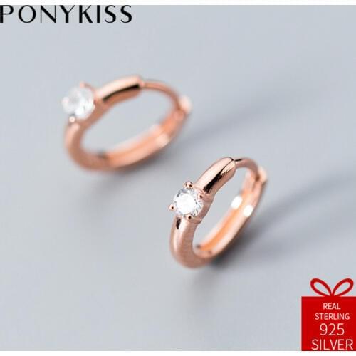 PONYKISS Romantic 100% 925 Sterling Silver Chic Cute Four-jaw Zircon Hoop Earrings Women Charm Accessories Birthday Party Gift