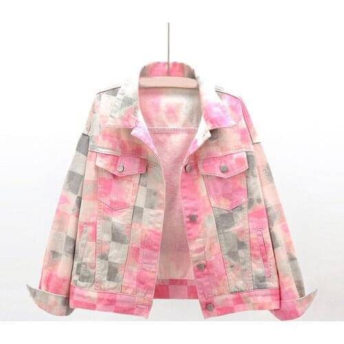 Tie-Dyed Colar Denim Women Coats 2021 New Pocket Long-Sleeved Short Empire Female Outwear Jackets Tops