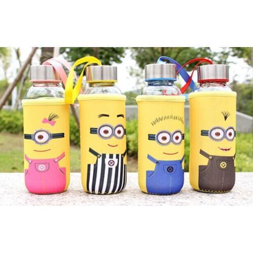 1PC 300ml Small yellow white cartoon glass portable cup juice cup space cup water bottles J1368