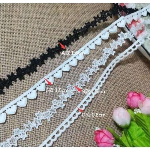 1Yards Embroidery White Lace Trim Star Ribbon Cotton Black Lace Fabric Love Lace Applique Sewing Trimmings dentelle ruban LP11