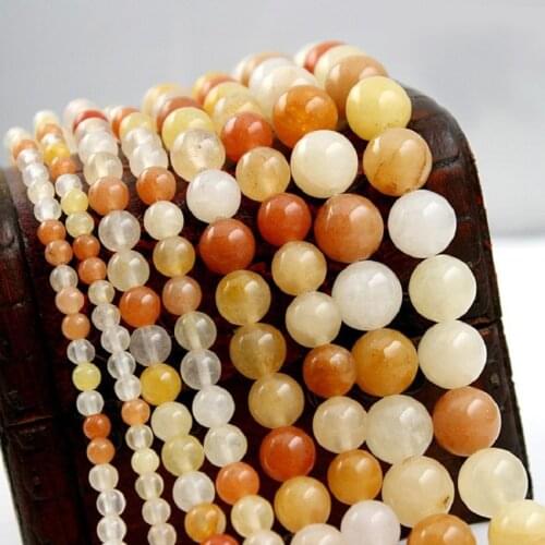 15" Strand 4mm/8mm/10mm Natural Yellow White Round Loose Spacer Stone Beads For DIY Bracelet Necklace Jewelry Making