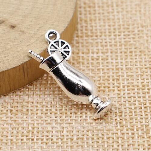 29pcs 12x28mm antique silver A glass of lemon juice charms diy retro jewelry fit Earring keychain hair card pendant