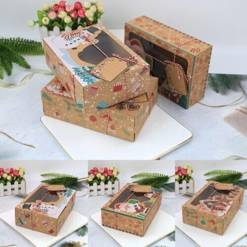 3PCS Christmas Cookie Gift Boxes with Window Fashion New DIY Durable Kraft Paper Doughnut Cupcake Candy Treat Boxes Gift Given