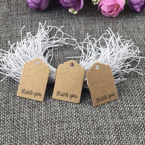 3x2cm 200 pcs kraft/white paper thank you tag handmade price tag wedding favors hang tag with 200 pcs strings