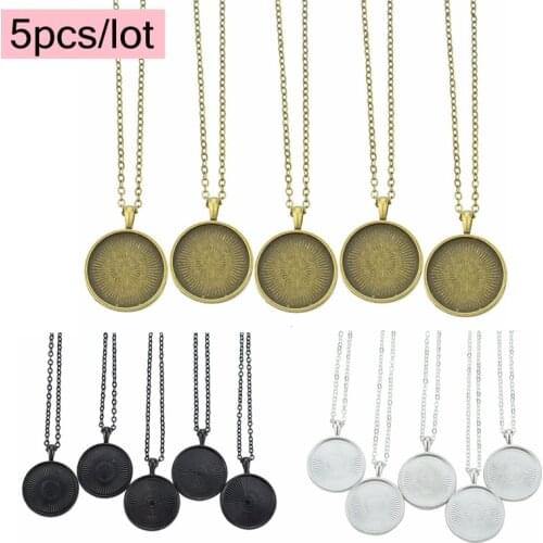 5PCS/LOT Handmade 25mm Cabochon Pendant Blanks Base Setting Tray DIY Necklace Accessories Jewelry Making Craft Supplies