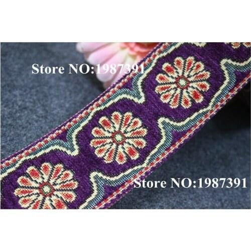 5yards/lot wide 6cm Woven Jacquard Ribbon purple flowers design with fluff for curtain accessory LS-5124