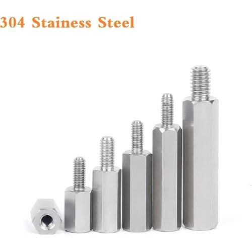 50PCS M2.5 M3 M4 Male to Female 304 Stainless Steel Standoff Spacer Hexagonal Stud Spacer Pillars