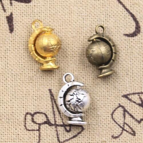 6pcs Charms 3D earth rotatable globe 18x12x9mm Antique Bronze Silver Color Pendants DIY Making Findings Handmade Tibetan Jewelry