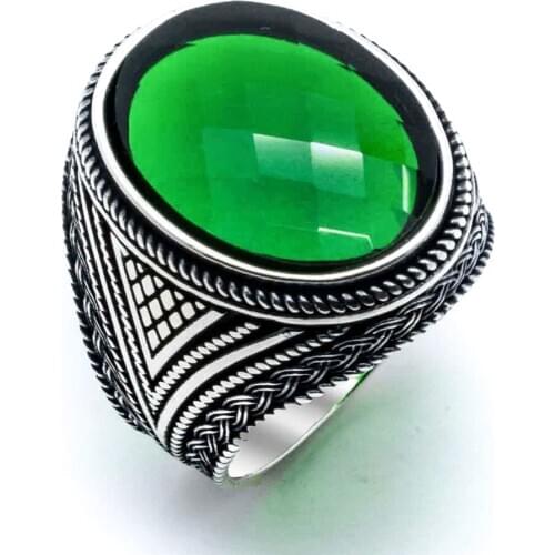 925 sterling Silver Green Zircon Cubic Zirconia Men Ring Model 6