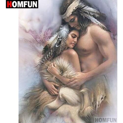 HOMFUN Full Square/Round Drill 5D DIY Diamond Painting "Feather couple" 3D Diamond Embroidery Cross Stitch Home Decor a18762