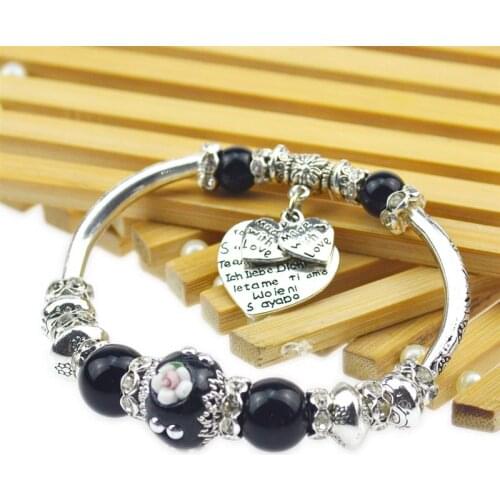Women Fashion Jewelry Love Pendant Beads Chain Bangle Bracelet for Women Charm Bracelets Jewelry Wedding Christmas Gift