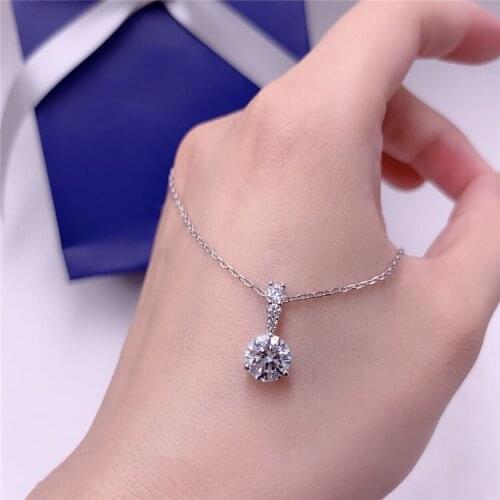 Brand 1:1 round diamond tapered single diamond crystal clavicle pendant necklace exquisite and elegant ladies silver jewelry
