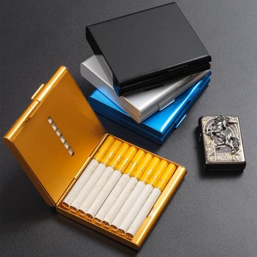 Aluminum Cigarette Case Box Double Sided Flip Open Pocket for 20 Cigarettes,Gold Smoking Accessories