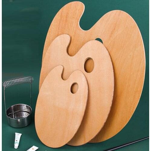 Wood Painting Palette Smooth Tray Palette Art Supplies Hole Flat Oil Palette Artist with Watercolor Acrylic Oval