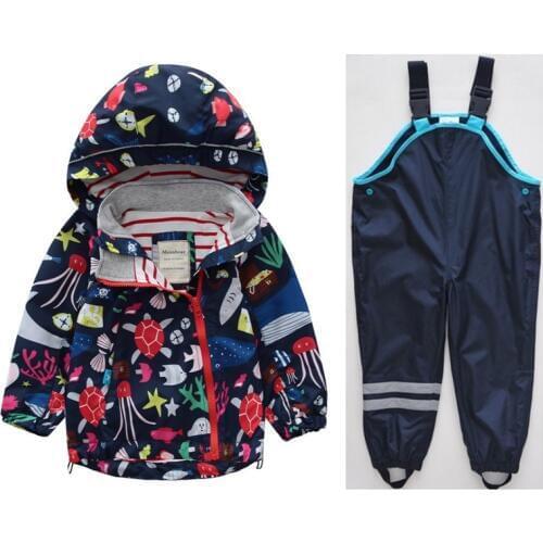 Boys and girls childrens clothing childrens jacket coat spring and autumn baby windbreaker + pants