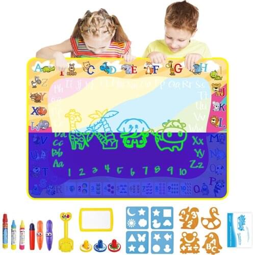 Kids Water Doodle Drawing Mat Gift Toy with Magic Fluorescent Painting Pens Brush Tool Set for Children Educational Toys
