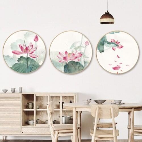 EECAMAIL Round Diamonds Painting Full Diamonds New Living Room Modern Chinese-style Lotus Srill Cross Stitch Diamond Embroidered