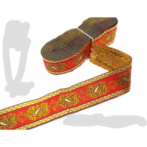 High-Grade Boutique Wide 3.3CMX7M Gold Thread Embroidered Ham Flowers polyester Woven Jacquard Ribbon Dog Chain Belt Accessories