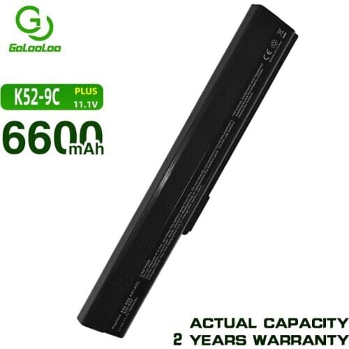 Golooloo 6600MaH laptop battery for ASUSA52j A31-B53 A31-K52 A41-K52 A42-K52 K52L681 A42f A42j A52f A52D F85 F86 k42 A32-K52