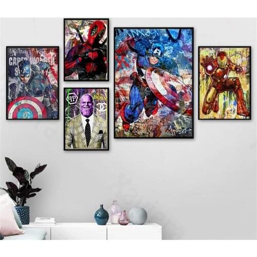 Superhero Colorful Comics Canvas Painting Marvel iron Man Street Graffiti Art Canvas Posters Art WALL BEDROOM Cuadros Decor