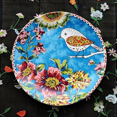 WSHYUFEI Ceramic Plate Round Tableware Country Style Underglaze Western Food Home Breakfast Snack Plates