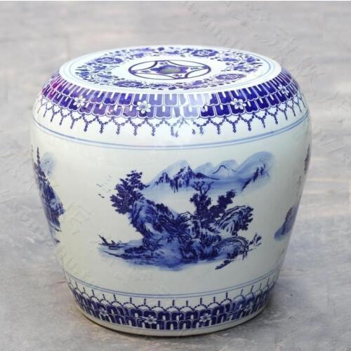 China painting Blue and White ceramic drum porcelain garden stool Glazed ceramic antique porcelain chinese garden stool