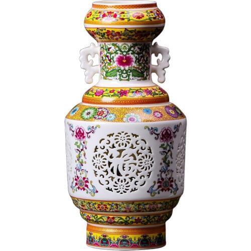Jingdezhen Classical Pierced Vase Porcelain Antique Vintage Flower Vase Ceramic Royal The King Of Porcelain Vase Home Decoration