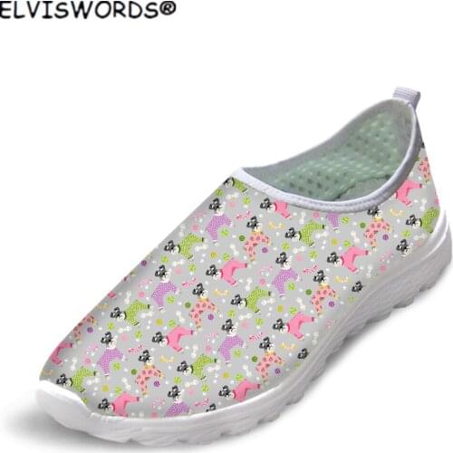 ELVISWORDS Lovely Dog Design Casual Non-slip Sneakers for Women Stylish Ladies Breathable Walking Shoes Slip on Womans Loafers