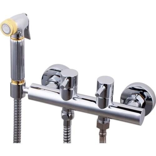 Brass Bidet Faucets Bathroom Hot & Cold Dual Handle Toilet Shower Blow-fed Spray Gun Nozzle Chrome Bidet Faucet Bath Hardware