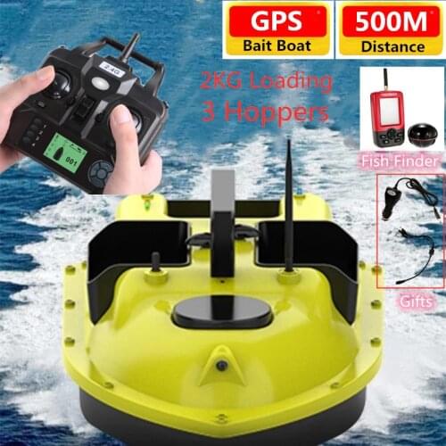 GPS Bait Boat Three Hoppers 500M Distance 2KG Load GPS Automatic Feed Return Remote Control Fishing Bait Boat With Fish Finder