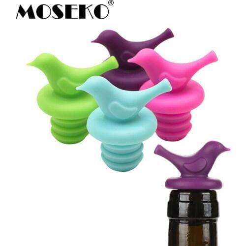 MOSEKO 1PC Bottle Stopper Bottle Caps Wine Stopper Family Bar Preservation Tools Silicone Bird Design Wine Pourer Stoppers