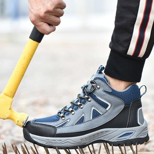 Mens Steel Toe Work Safety Shoes Lightweight Breathable Anti-smashing Anti-puncture Anti-static Protective Boots Zapatos Hombre