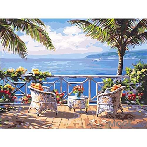 Coast courtyard DIY Diamond Painting Kit table tea table Diamond cross Stitch Rhinestone Mosaic Painting Hall Hanging Murals