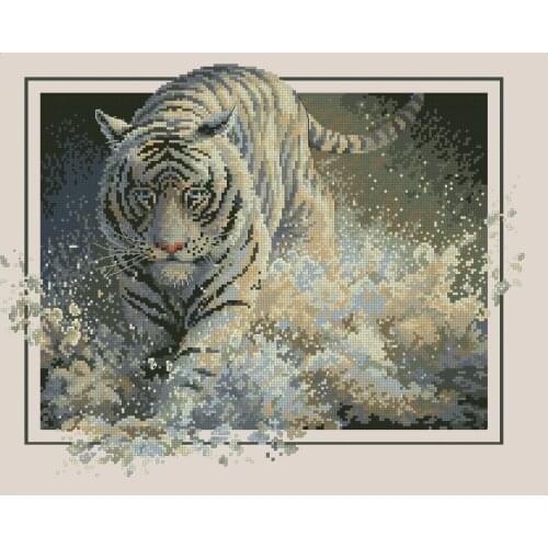 White lightning Tiger in water Top Quality 1 Embroidery Needlework 14CT Unprinted Cross Stitch Kits DIY Art Handmade Home Decor
