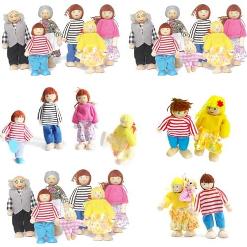 Small Wooden Toys Set Happy Family Dolls Figures Dressed Characters Children Kids Gifts Pretend Play Toy For Kids Birthday Gifts