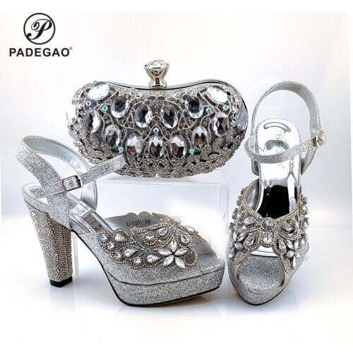 New Arrival Italian Shoes with Matching Bags for Wedding Italy Sets Decorated with Rhinestone Shoe and Bag Set Party In Women