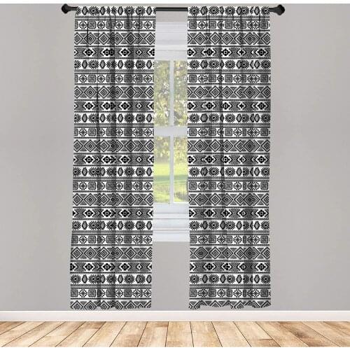 Mexican Print Window Curtains Monotone Geometric Shapes Striped Triangles on a Plain Lightweight Decorative