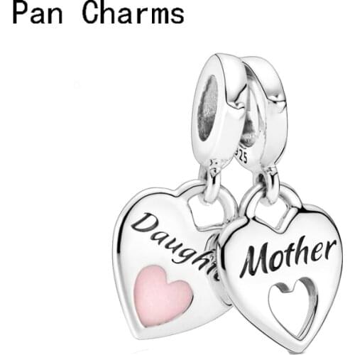 Fit Original Pandora Charms Bracelets Mother Daughter Heart Dangle Charms 925 Silver Color Beads for Jewelry Making DIY Women
