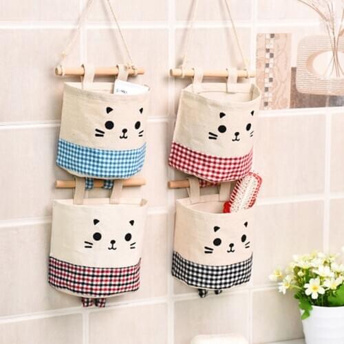 Cotton Linen Hanging Organiser Wall Mounted Wardrobe Hanging Bag Closet Organizer Cosmetic Toys Storage Bag Sundries Pouch