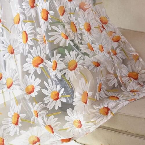 Sunflower Print Tulle Curtain for Living Room Kitchen Organza Transparent Fabric Bay Window Drapery Cortina JS166C