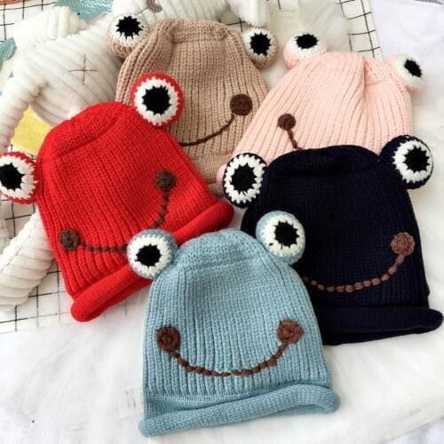 Kids Children Child Baby Skullies Beanies Boy Girl Hat Cap Winter Solid Cartoon Frog Ear Warm Elastic Fashion Accessories