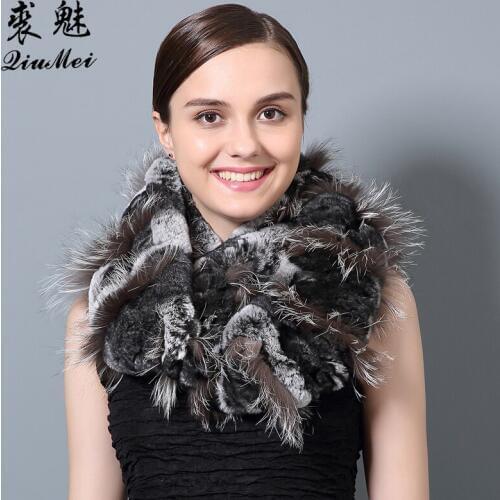 Winter Womens Fur Ring Scarf 100% Natural Rex Rabbit Fur and Fox Fur Scarf Real Rabbit Fur Brand Shawls & Scarves 2018 New