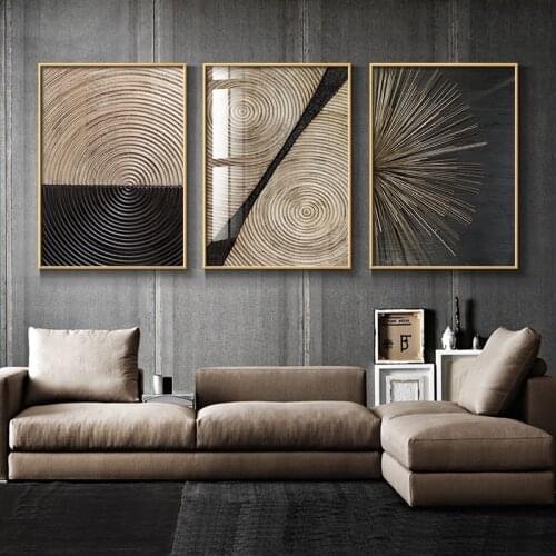 Modern American Abstract Decorative Painting Living Room Dining Room Gold Leaf Printmaking Golden Annual Ring Mural