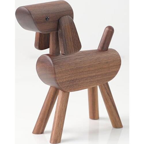 Walnut Wood Statue, Home Livingroom Bookcase Animal Dog Figurines Decoration