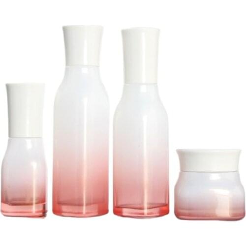 50G Glass Cream Jar Empty Glass Toner Bottle 120ml 100ml 40ml Pink White Glass Lotion Pump Bottle Emulsion Packaging 8pcs/Lot