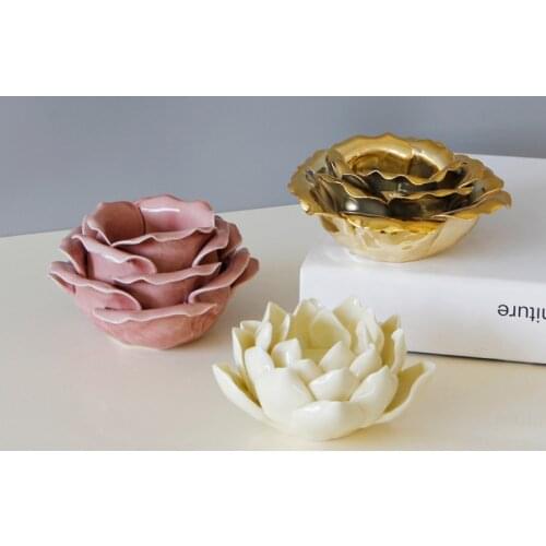 Three-dimensional Petal Water Lily Ceramic Candle Holder Scented Candle Diffused Aroma Stone Wedding Table Aesthetics Home Decor